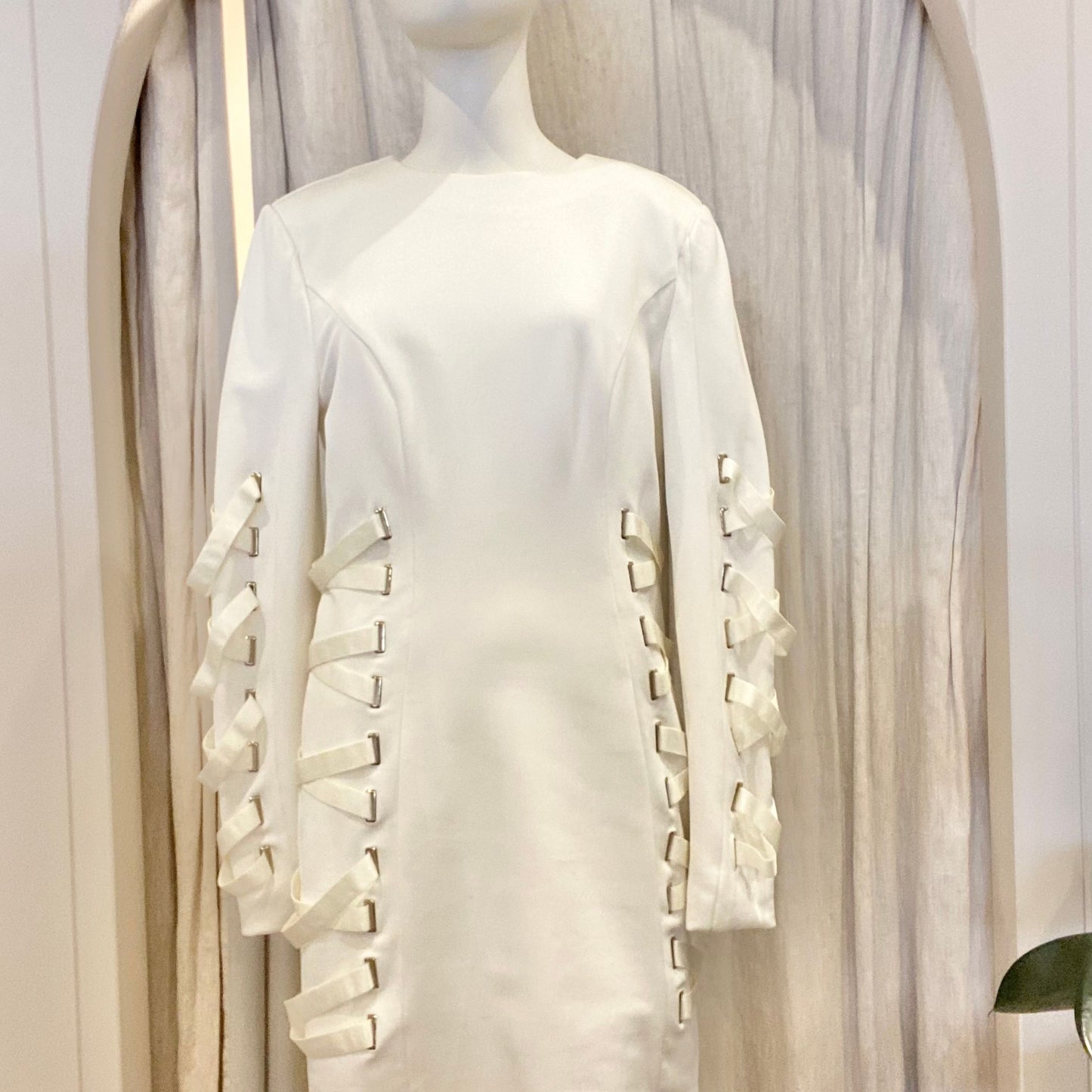 Misha Lace Up Mini Dress in Ivory - Size 12