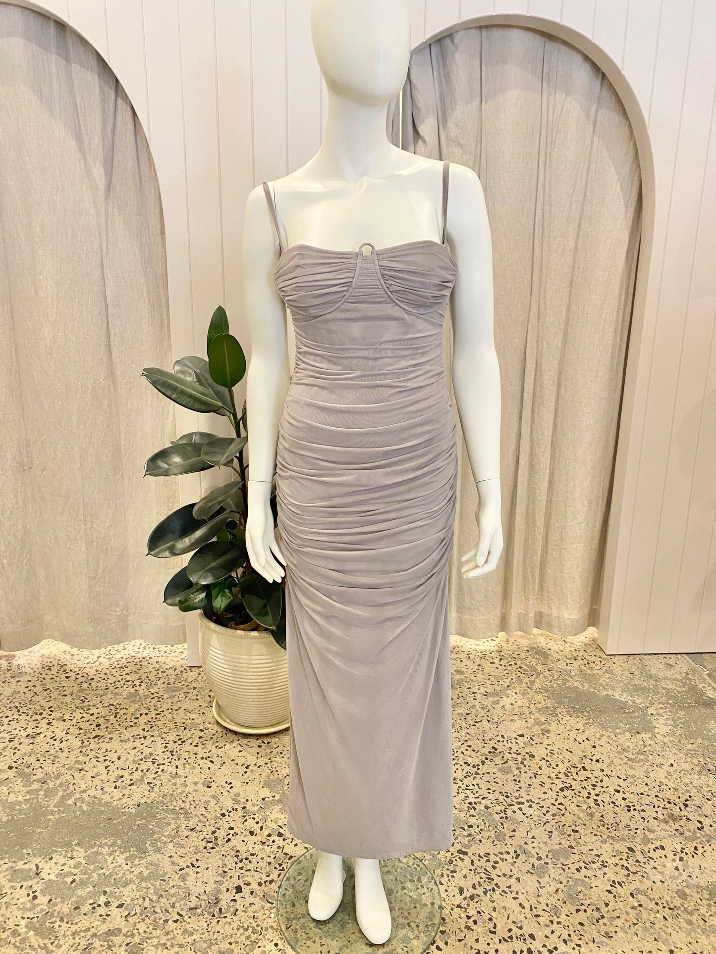 Sir Jacques Gathered Midi Dress In Slate - Size 3 (10/12)