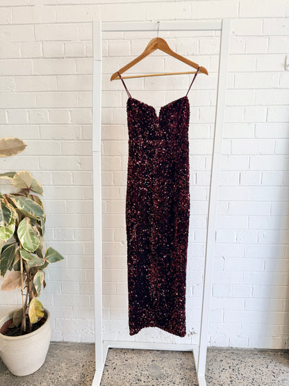 Gigi and Ella Merlot Sequin Maxi Dress - Size 6
