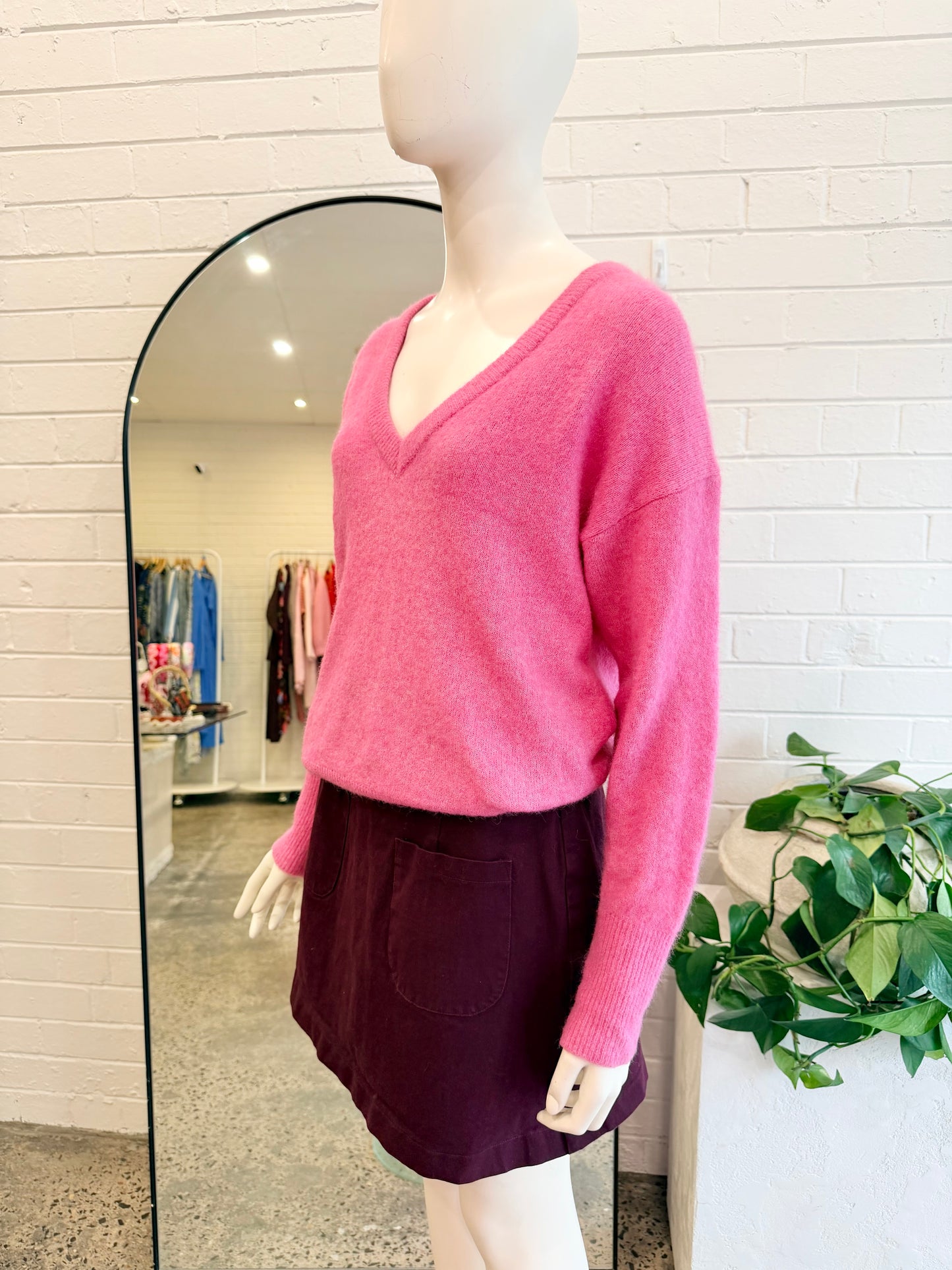 Country Road Pink V-Neck Jumper - Size S (8-10)