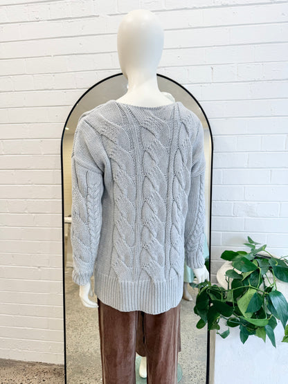 Viktoria and Woods Grey Oversized Cable Knit Jumper - Size 4 (12-14)