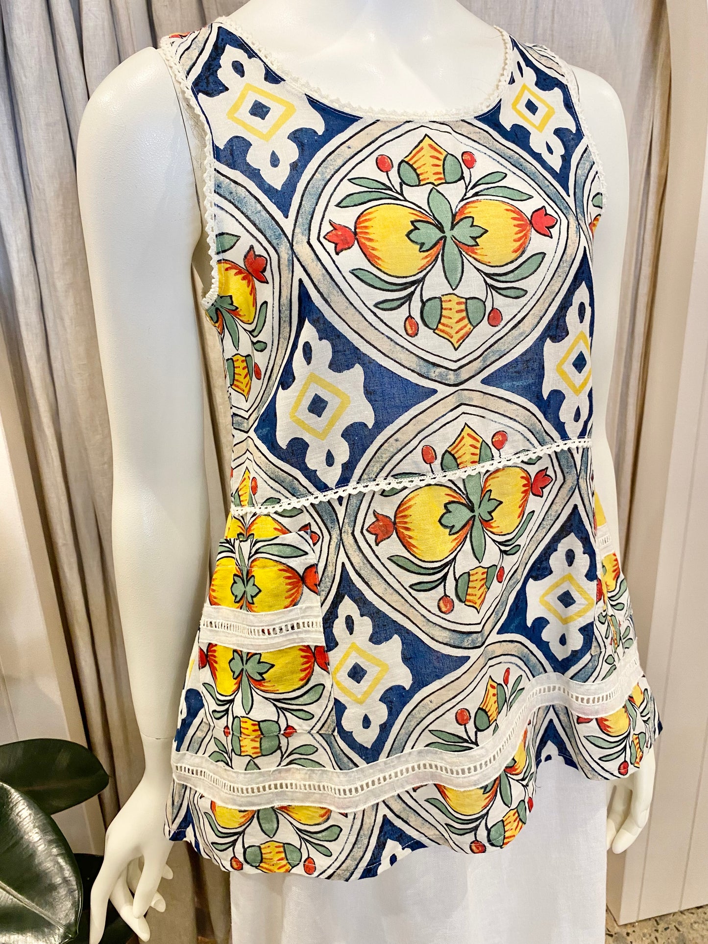 Binny Colourful Printed Linen Top - Size 8