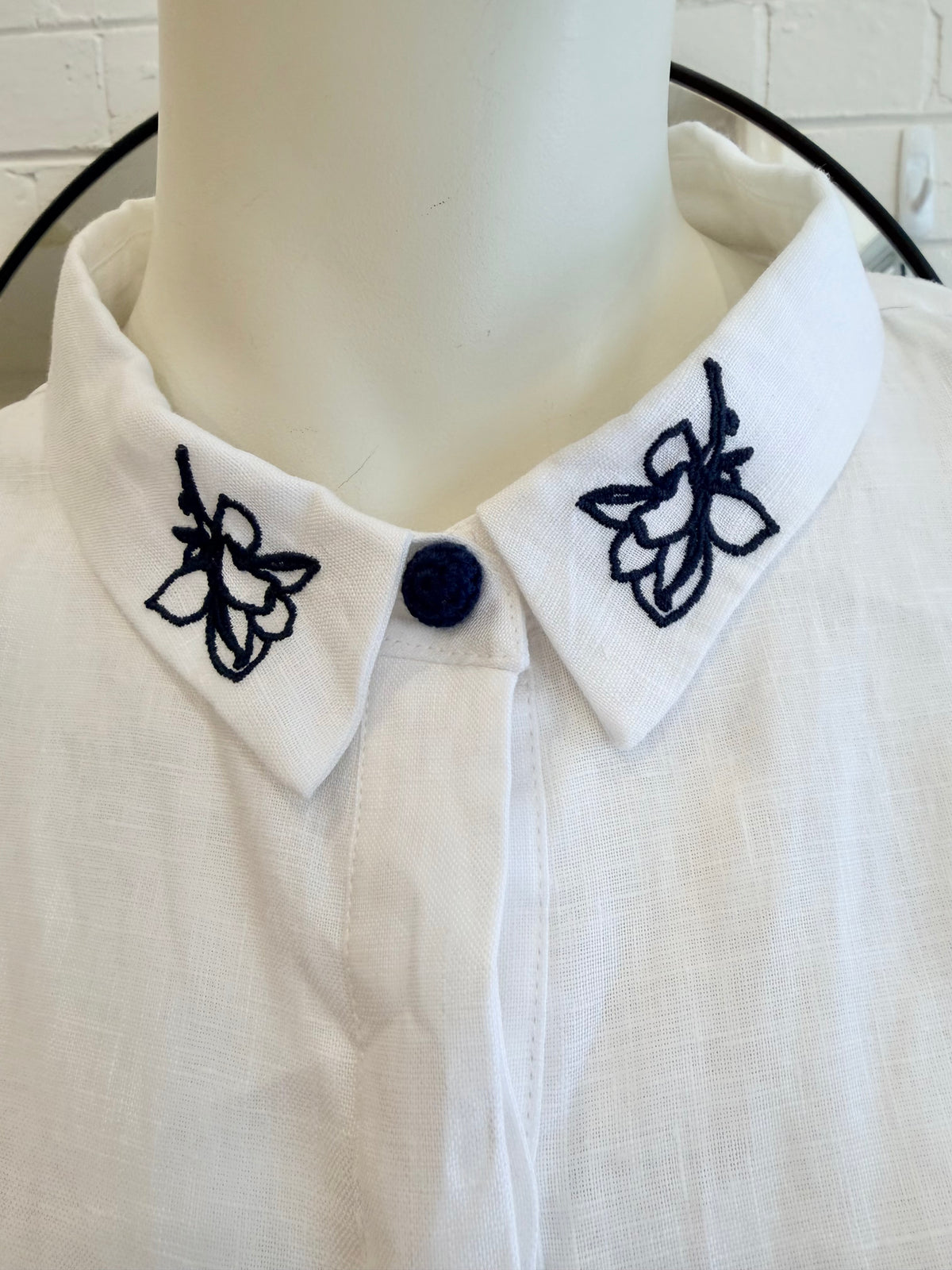 Joslin White Charleigh Organic Cotton Bead Mini Shirt Dress - Size 14