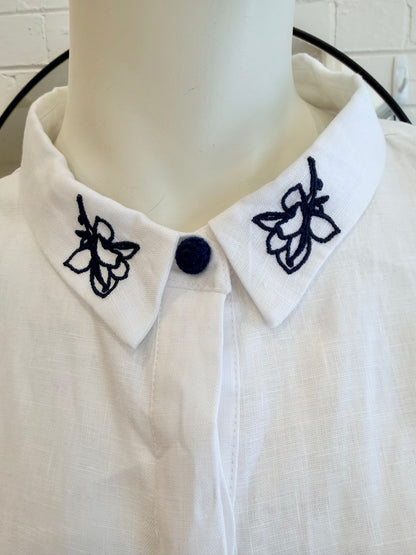 Joslin White Charleigh Organic Cotton Bead Mini Shirt Dress - Size 14