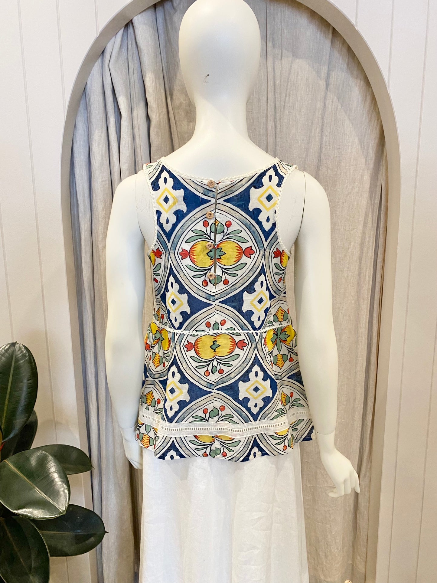 Binny Colourful Printed Linen Top - Size 8