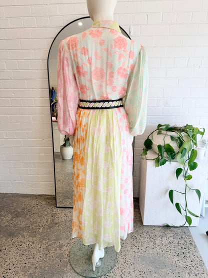 Leo Lin 'Cassie' Tie Neck Midi Dress in Anemone Splice Print - Size 12
