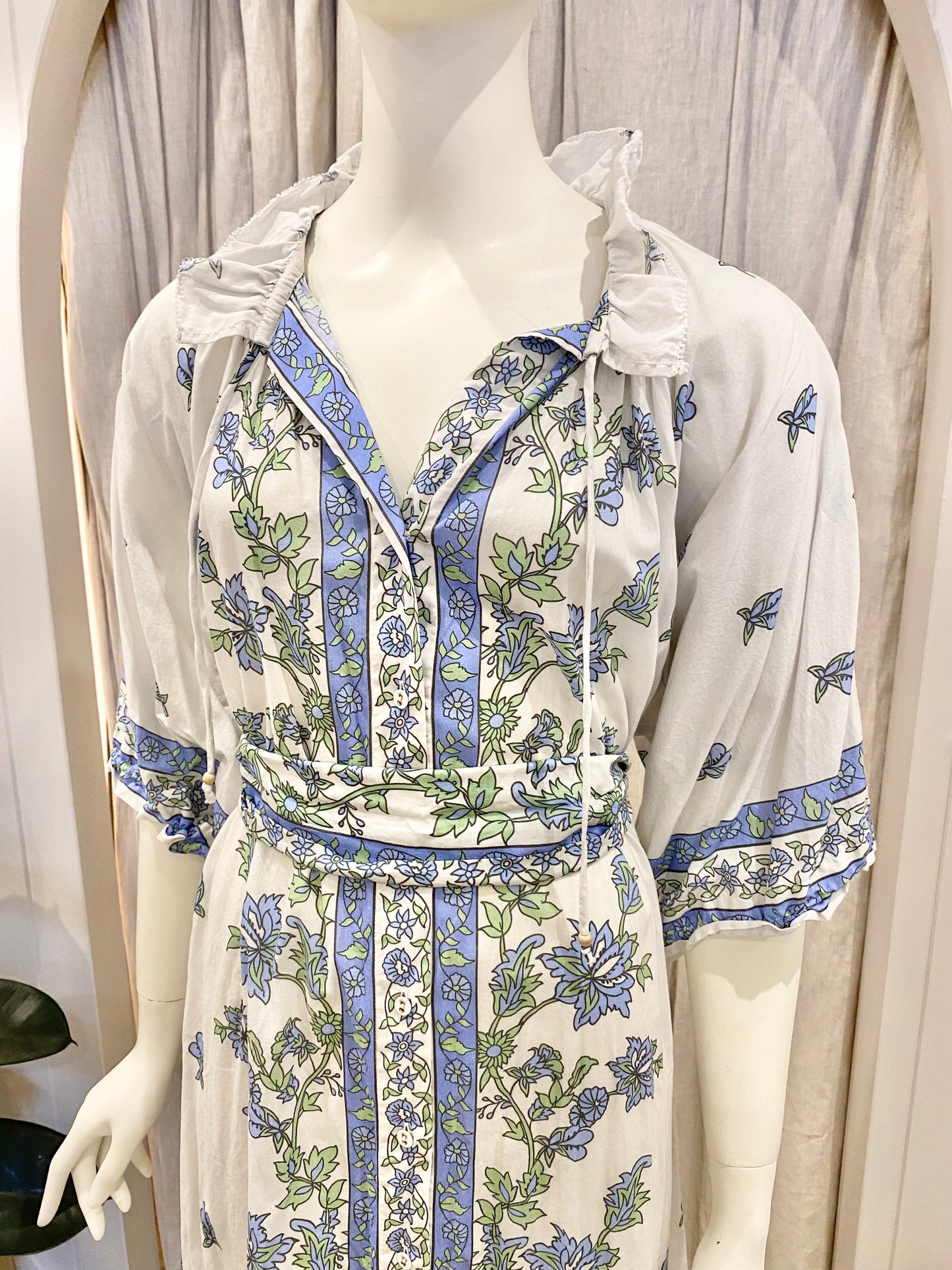 Grace and May Blue Floral Maxi Dress - Size O/S