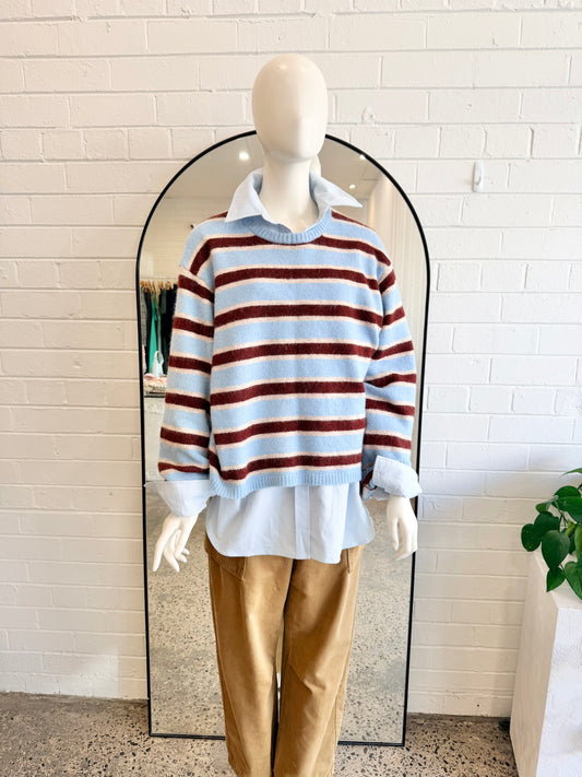 Ceres Life 'Bonnie Lofty' Knit Jumper in Blue Stripe - Size M