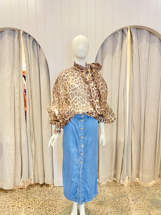 Zimmermann Illustration Billow Leopard Print Organza Blouse - Size 2 (10-12)