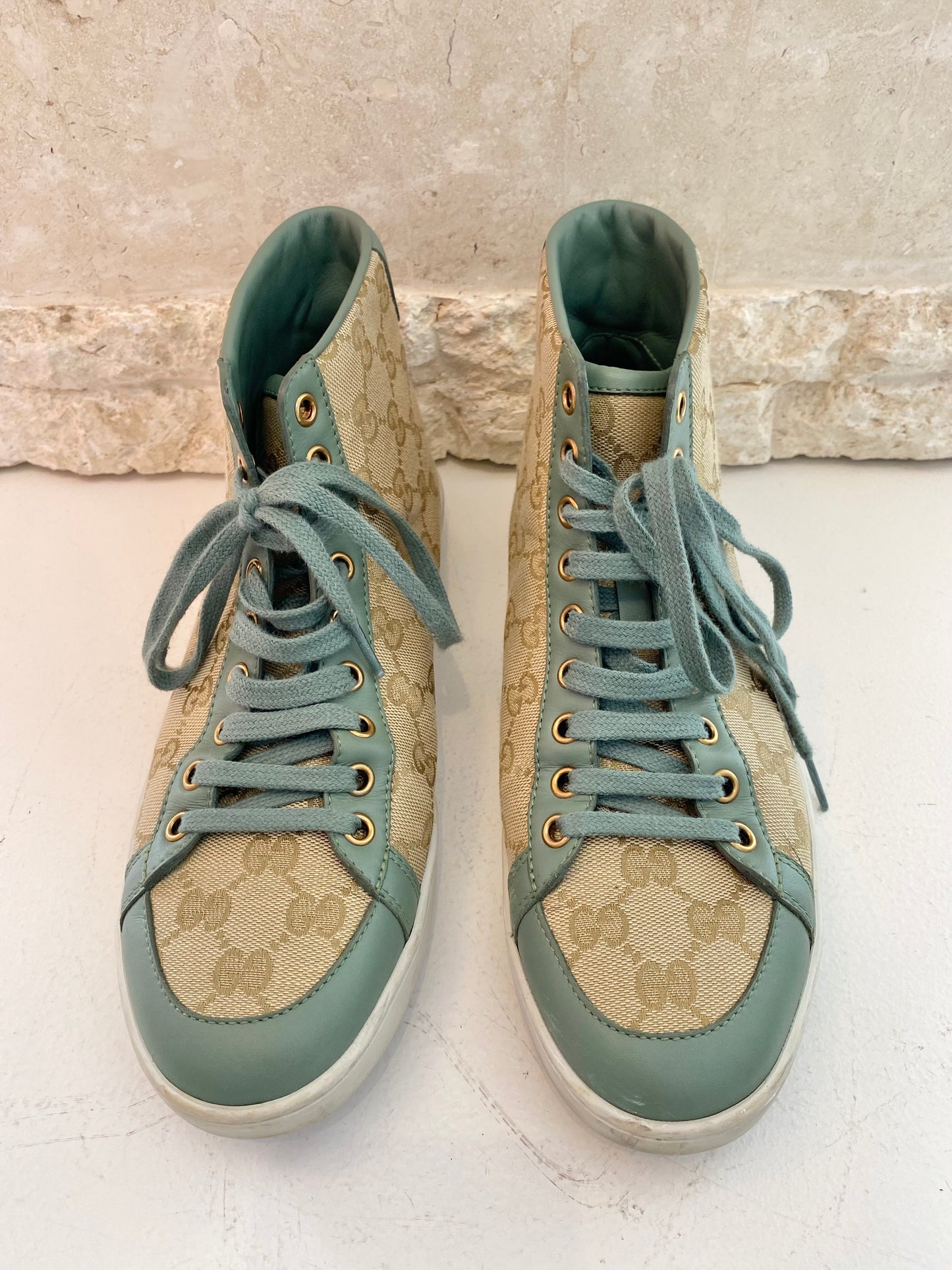 Gucci Green Brooklyn GG Canvas High Top Sneakers - Size 39
