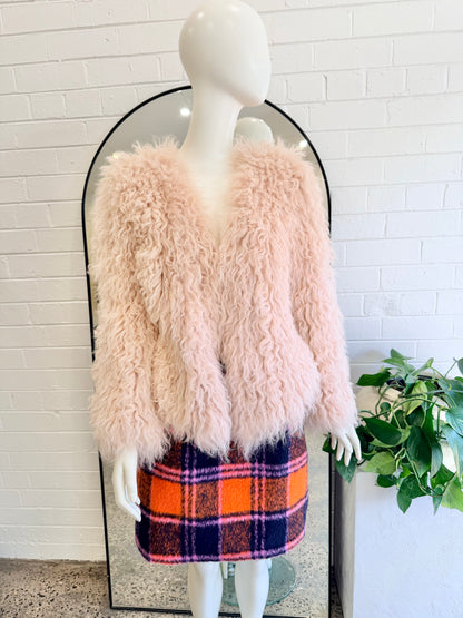 Lilya Shaggy Mongolian Wool Jacket in Blush Pink - Size XS (8-10)