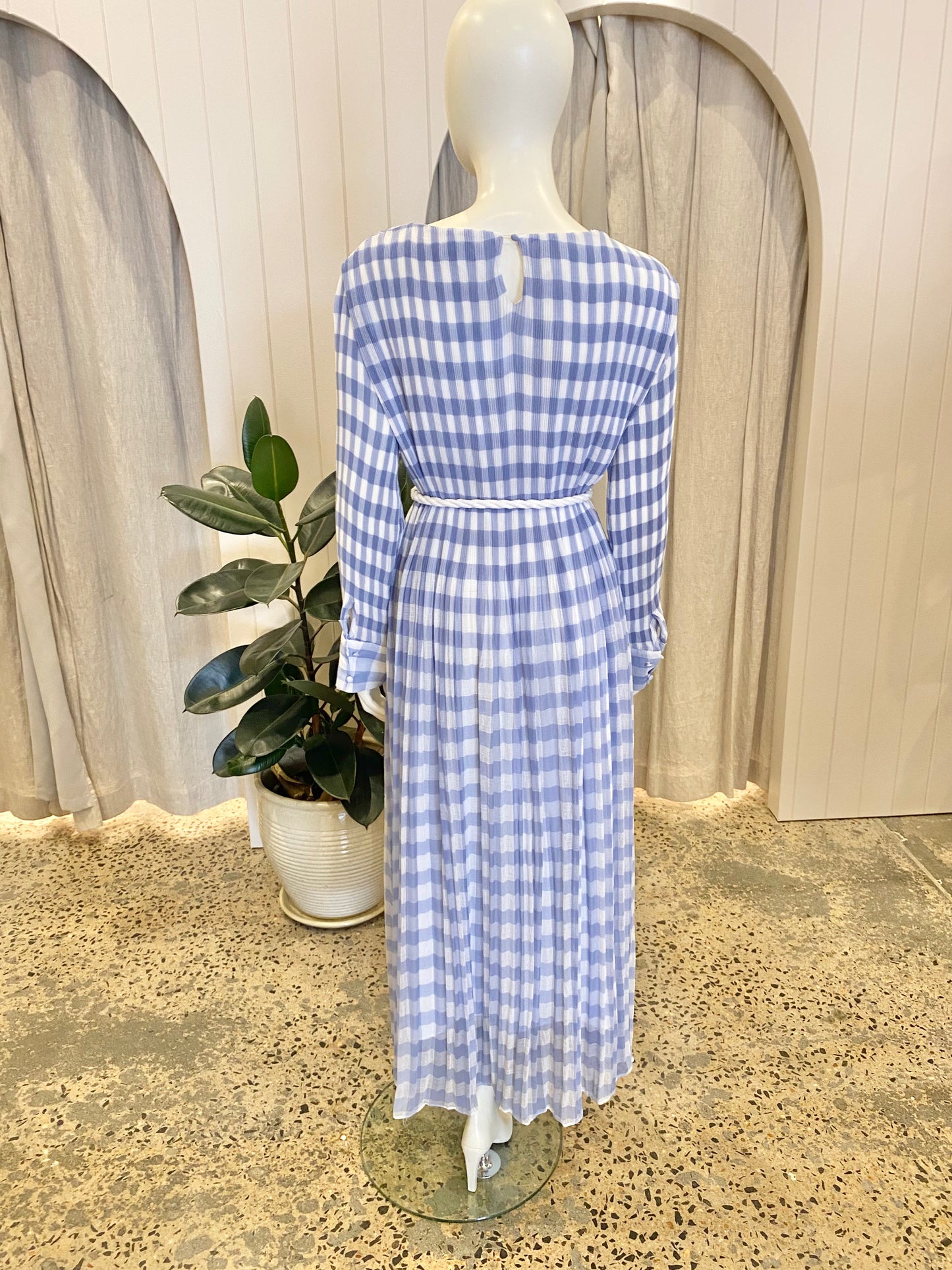 Bohemian Traders French Blue Check Pleated Maxi Dress - Size 2XL (18)