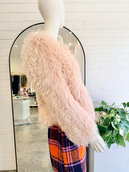 Lilya Shaggy Mongolian Wool Jacket in Blush Pink - Size XS (8-10)