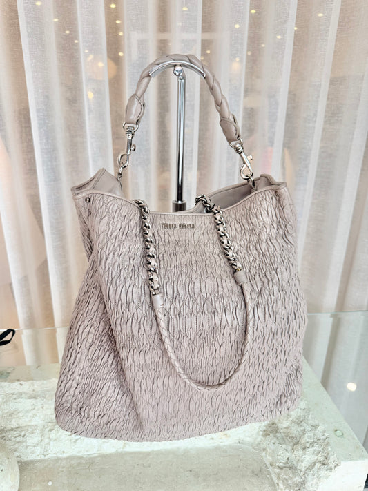 Miu Miu Grey Nappa Matelasse Shopper Tote
