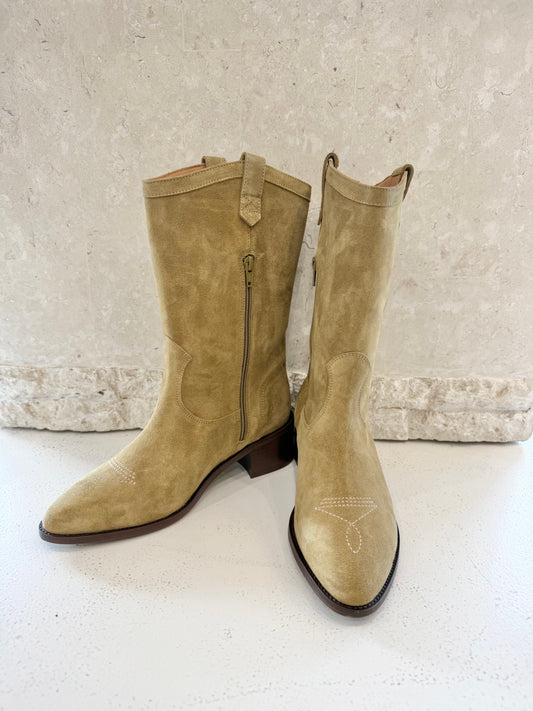 Sezane Tabac Ivana Low Suede Boots - Size 9