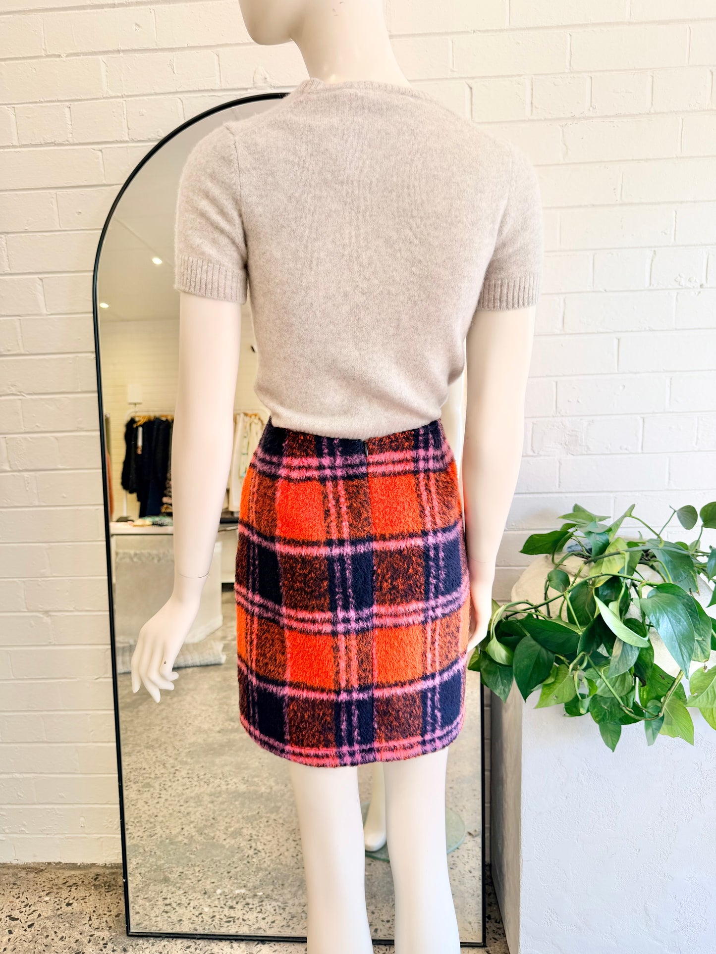 Kuwaii Plaid Wool Blend Mini Skirt - Size 10
