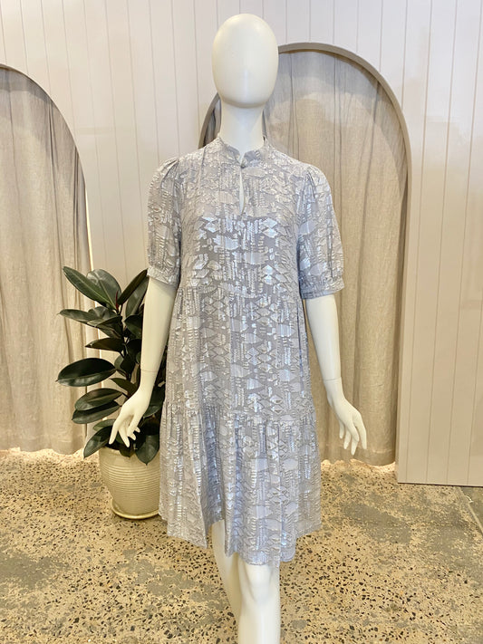 Gestuz Silver Lurex Midi Dress - Size 8