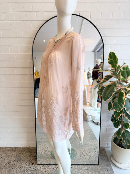 Johnny Was Blush Embroidered De Vries Tunic Top - Size M