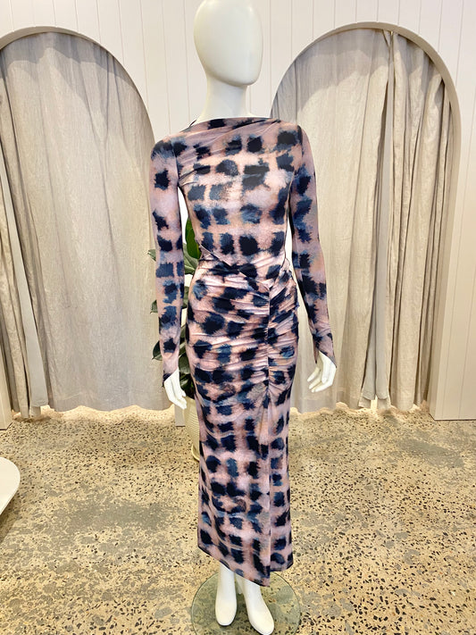 Suboo Shibori Long Sleeve Ruched Maxi Dress in Tortoiseshell