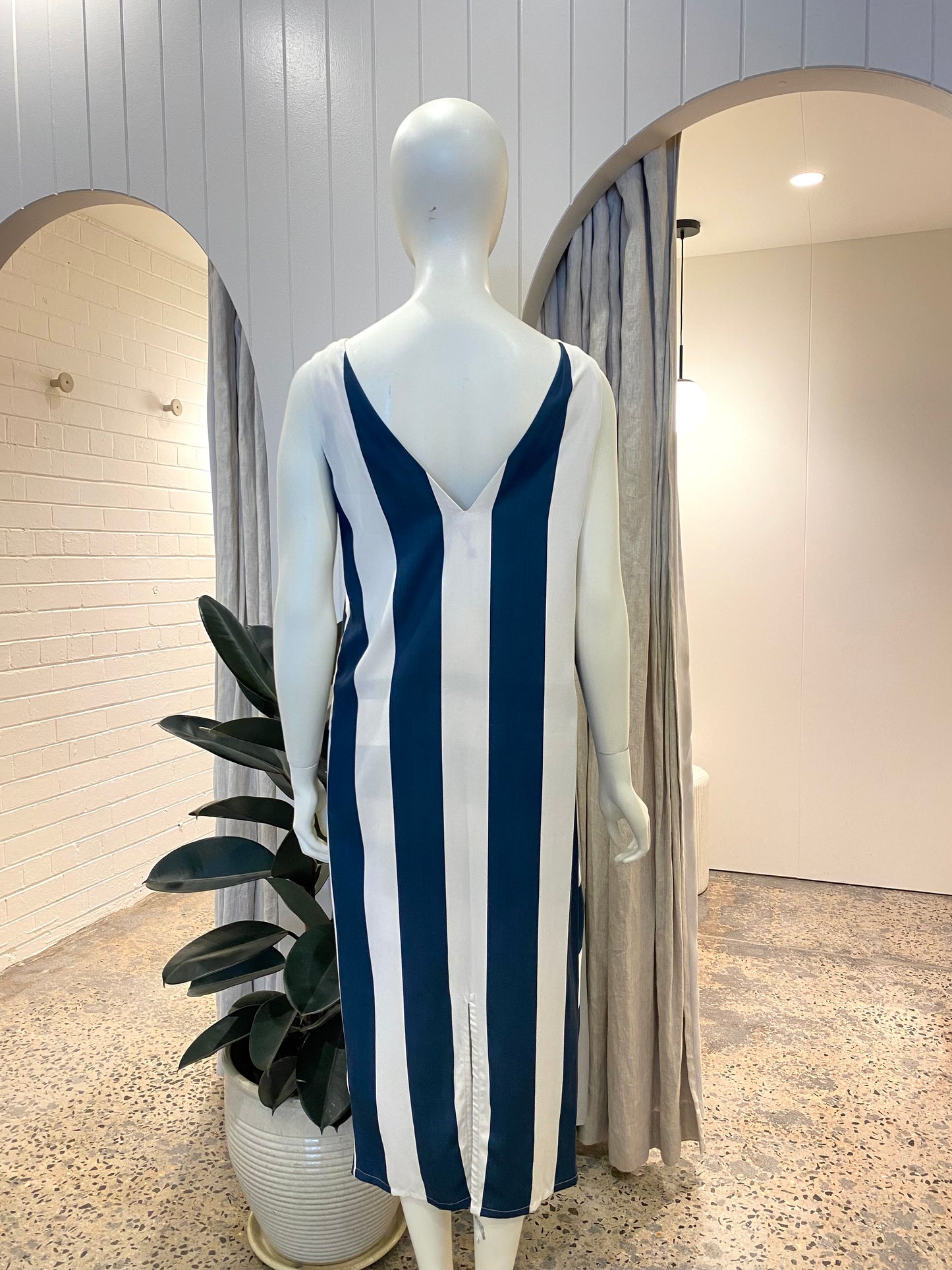 Sass & Bide Blue and White Stripe Midi Dress - Size 10