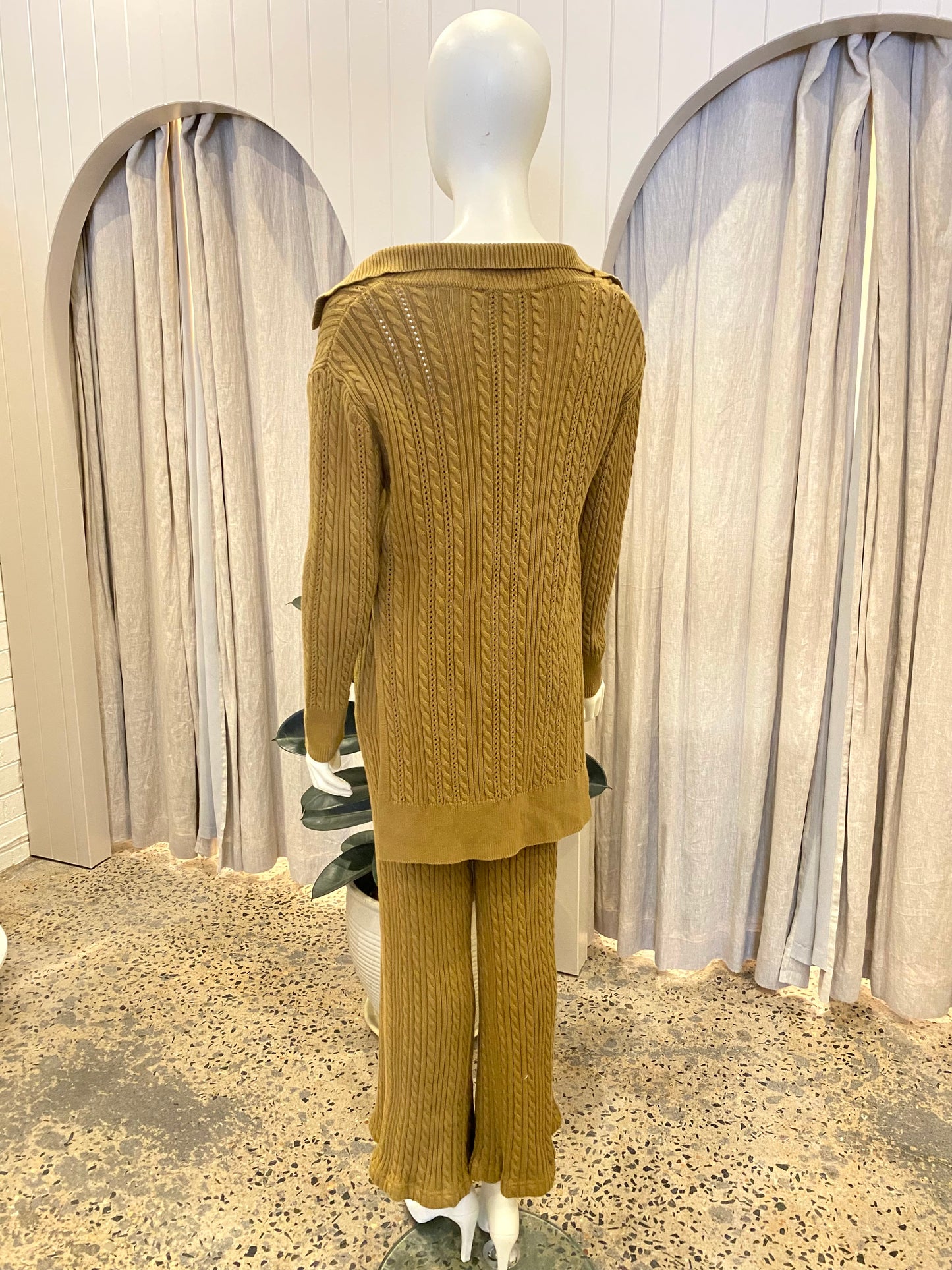 Shona Joy Khaki Knit Pant and Sweater Set - Size S