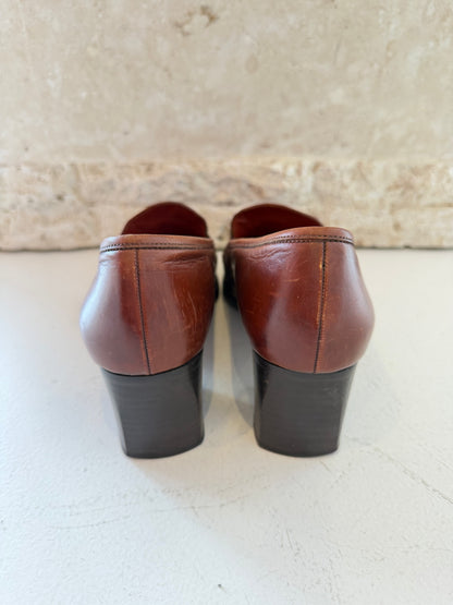 Yves Saint Laurent Vintage Brown Leather Heeled Loafer - Size 37.5