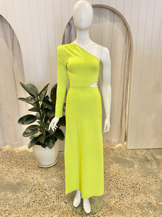 Scanlan Theodore Crepe Knit One Shoulder Gown in Lime - Size XS (8)