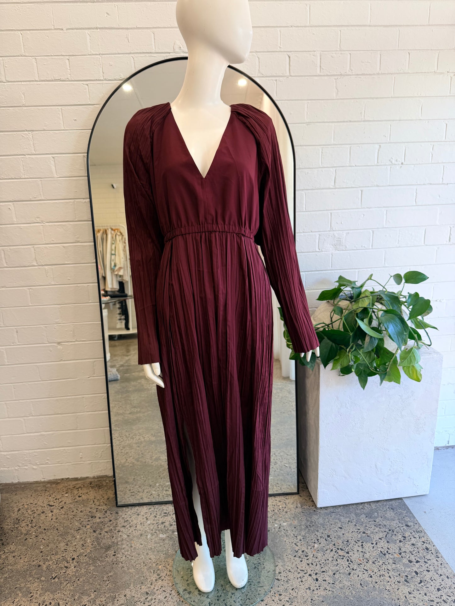 COS Pleated Midi Dress in Burgundy - Size 12