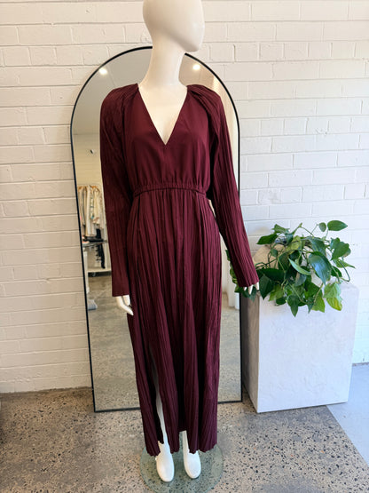 COS Pleated Midi Dress in Burgundy - Size 12
