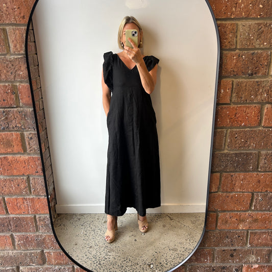 Seed Black Ruffle Sleeve Midi Dress - Size 6