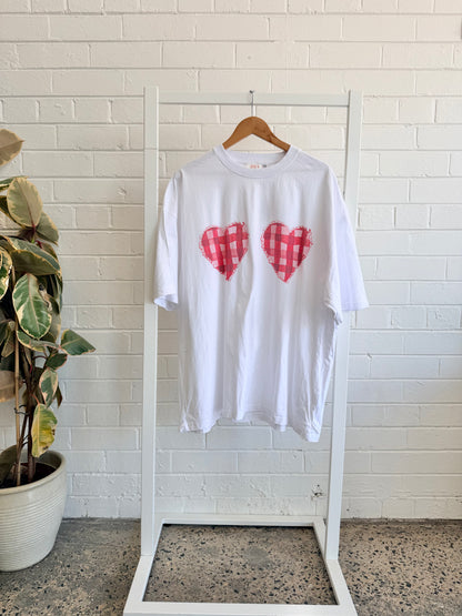 Maku Gingham Hearts Oversized Tee - Size XXL (16 - 18)