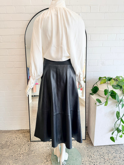 Witchery Leather Midi Skirt in Black - Size 8 - Pre-Loved Geelong