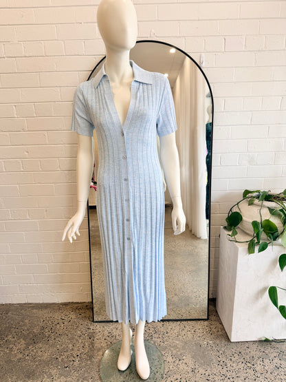 Scanlan Theodore Blue Pleated Rib Placket Dress - Size S (10)