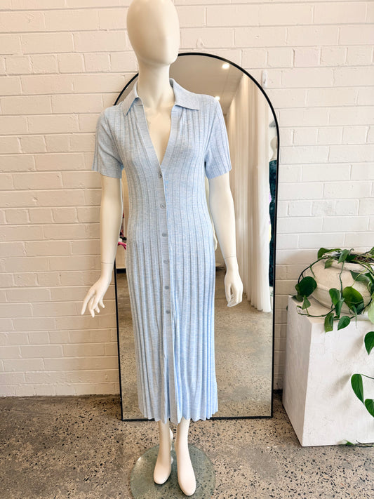 Scanlan Theodore Blue Pleated Rib Placket Dress - Size S (10)