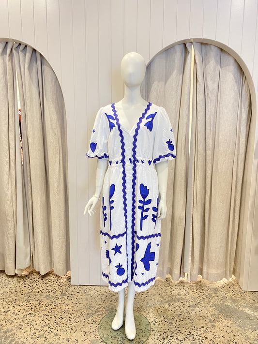 Gorman 'Lovebirds' Embroidered Midi Dress - Size 16