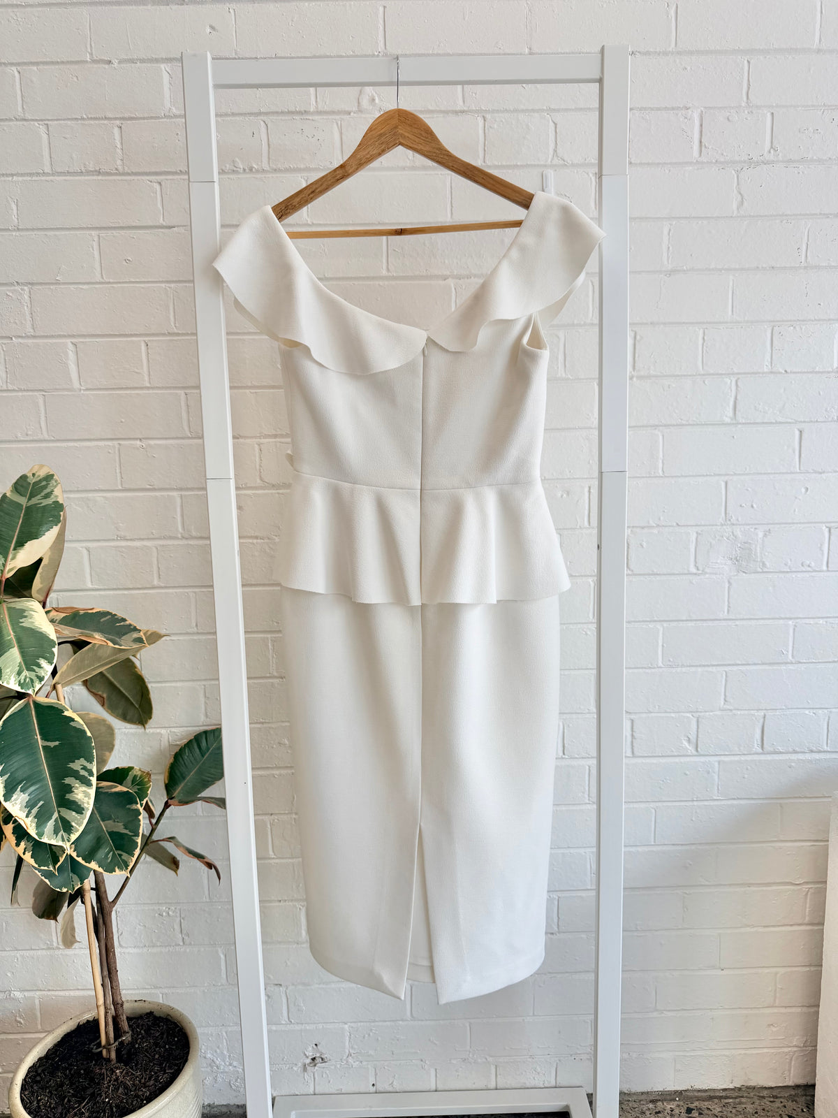 Rebecca Vallance 'Grace Frill' Midi Dress in Ivory - Size 12