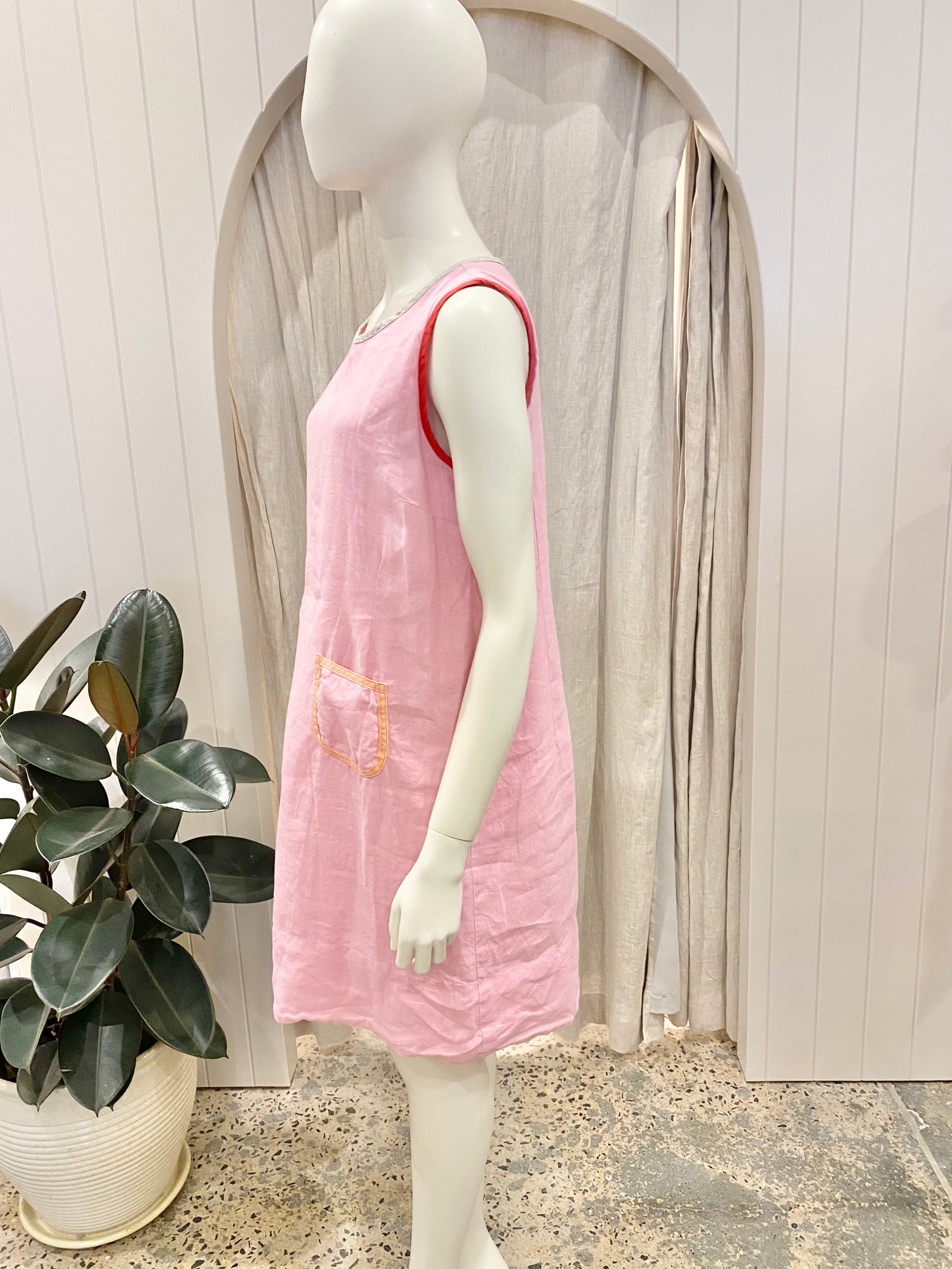 Alessandra Pink Linen Shift Dress - Size Small (8/10)