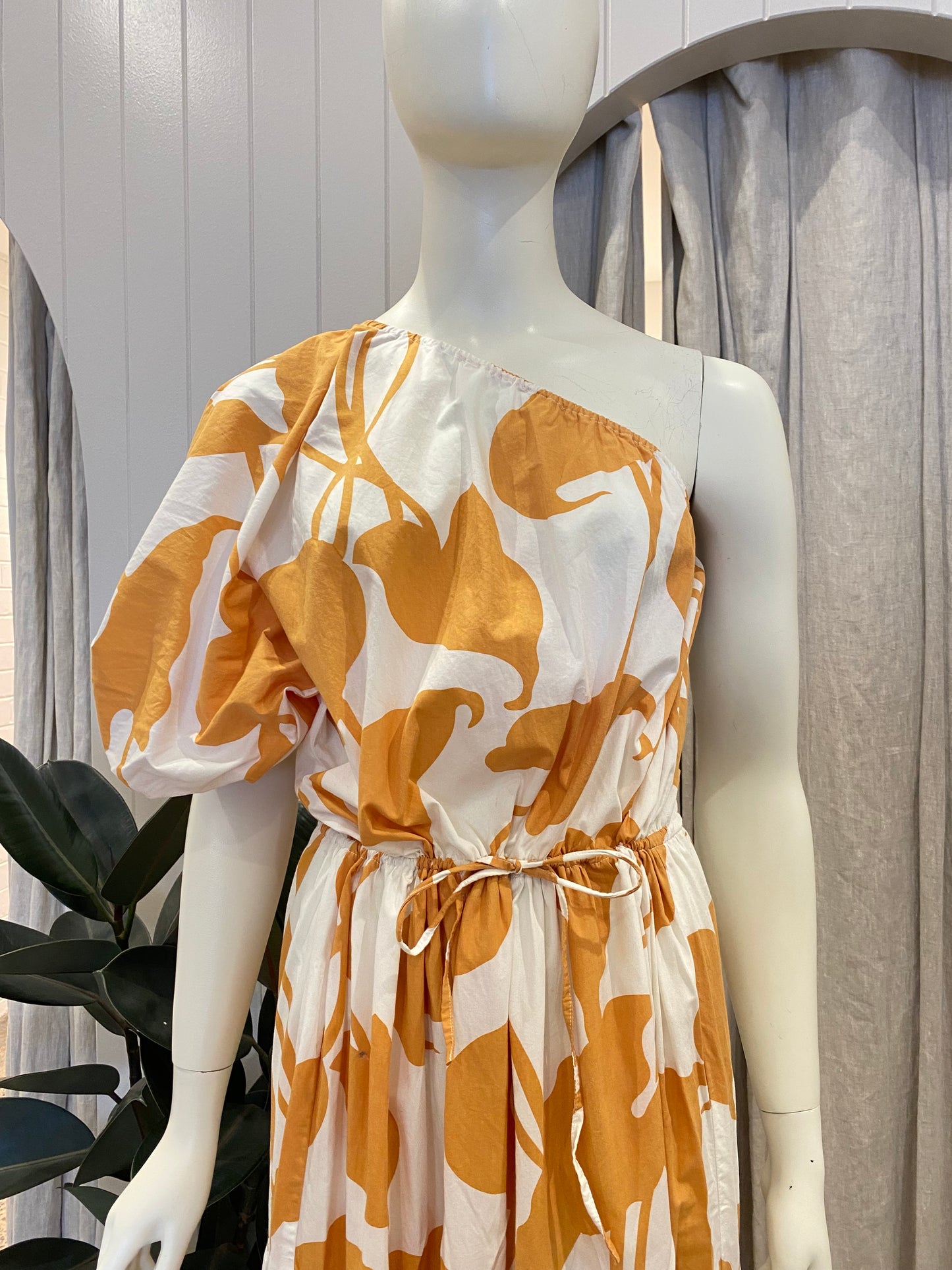SWF Orange Floral One Shoulder Midi Dress - Size L (12/14)