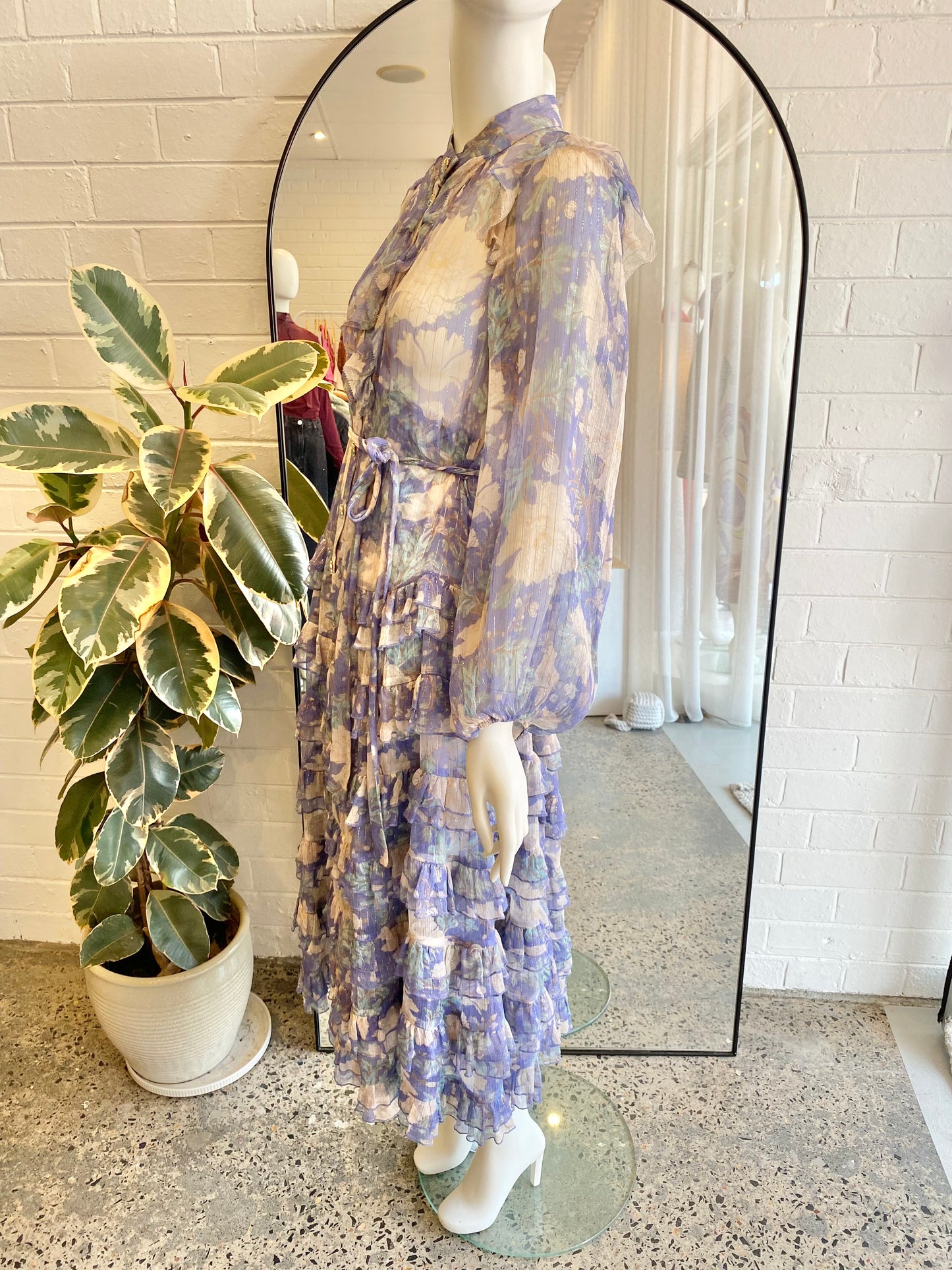 ZIMMERMANN Cosmic Ruffled Silk-Blend Voile Midi Dress - Size 2 (10-12)