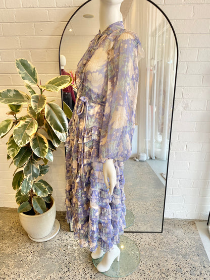 ZIMMERMANN Cosmic Ruffled Silk-Blend Voile Midi Dress - Size 2 (10-12)