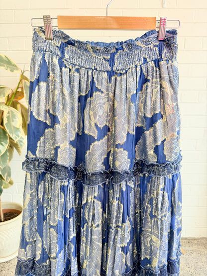 Miss June Metallic Tiered Maxi Skirt in Blue - One Size (10-14)