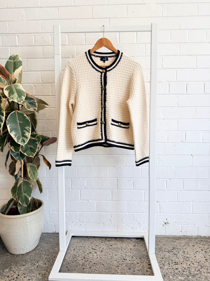 Me and Em Cream Cotton Boucle Crochet Cardigan - Size M (8 - 10)
