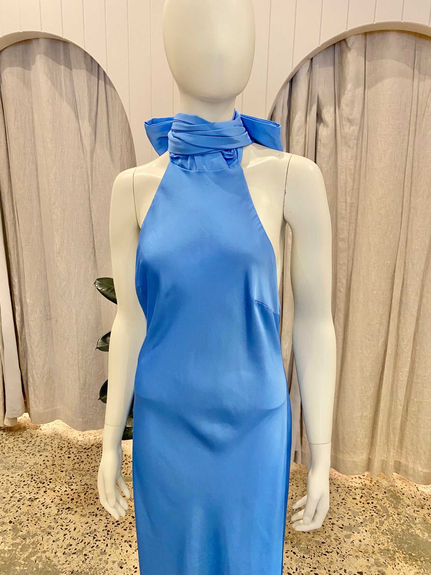 Misha Evianna Satin Maxi Dress in Blue - Size 12