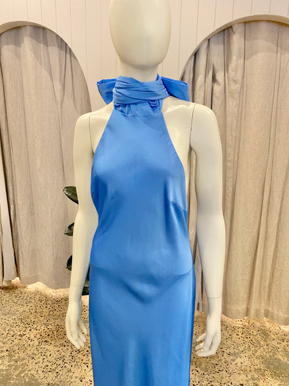 Misha Evianna Satin Maxi Dress in Blue - Size 12