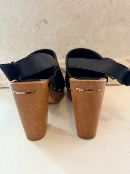 Husk Black Leather Clogs - Size 39