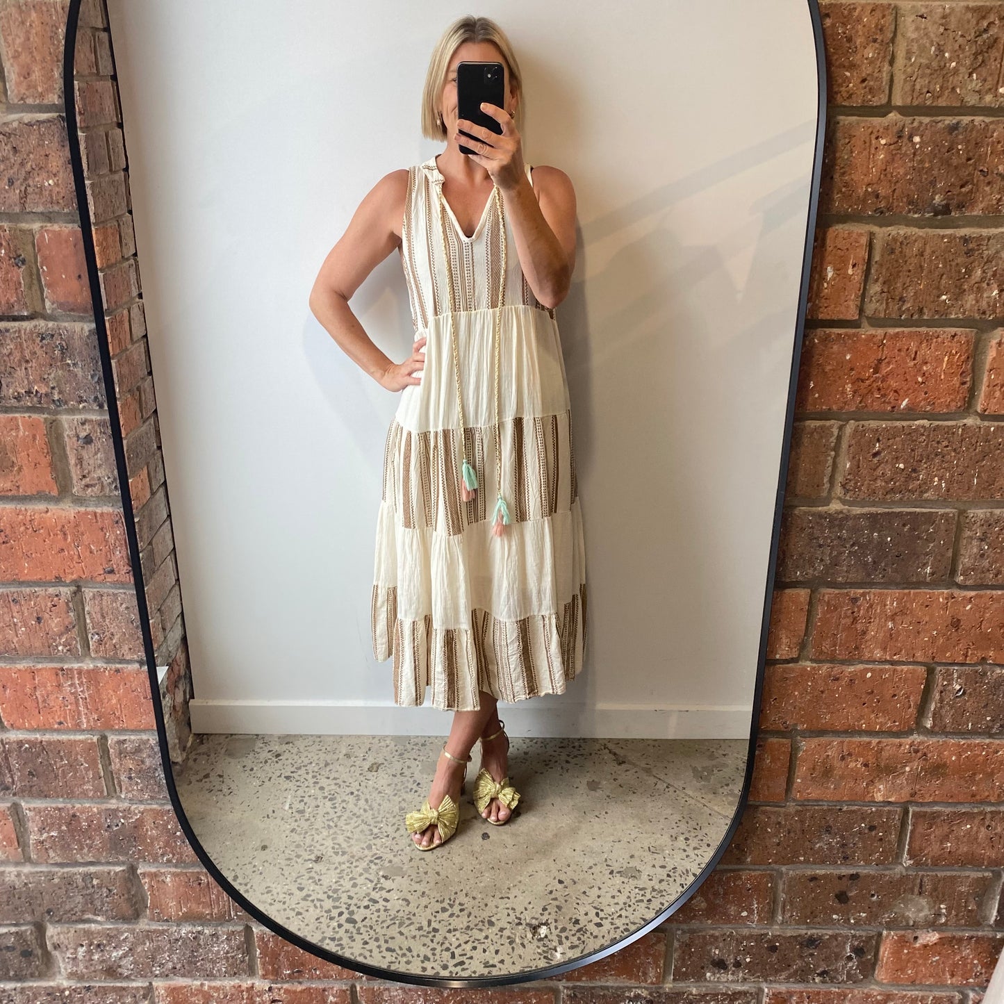 Made In Italy Tiered Cream Midi Dress - Size 10