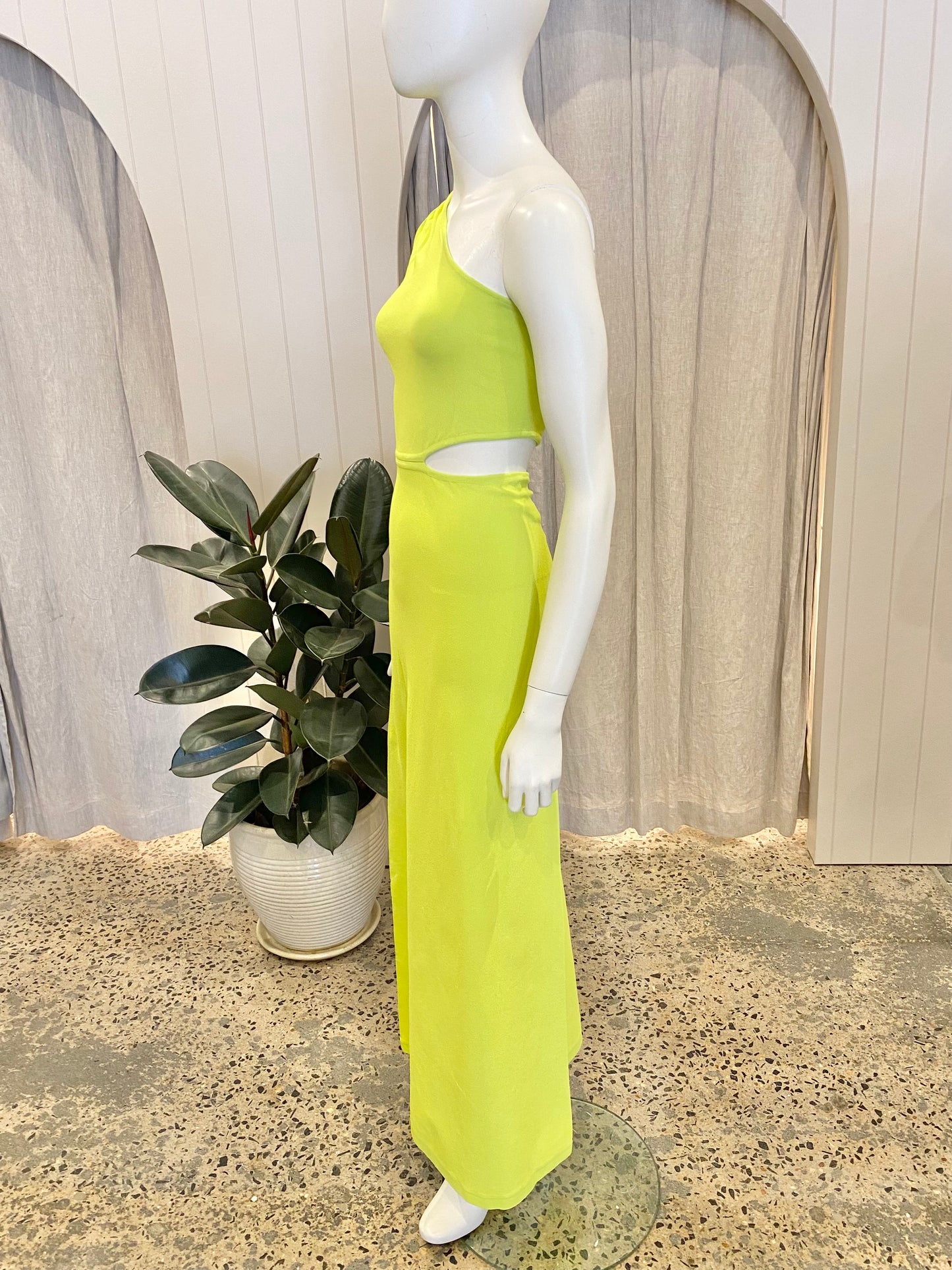 Scanlan Theodore Crepe Knit One Shoulder Gown in Lime - Size XS (8)