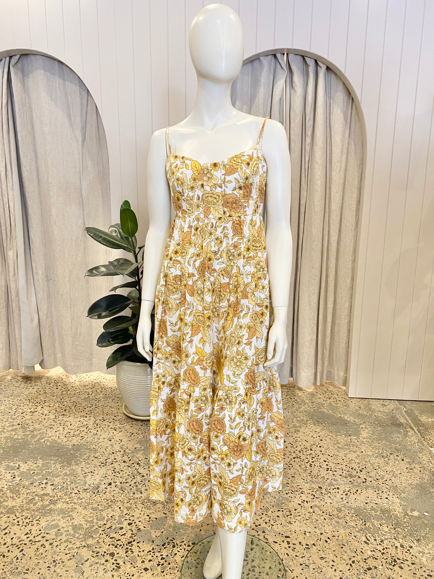 Shona Joy Saffron Shirred Tiered Midi Dress - Size 12