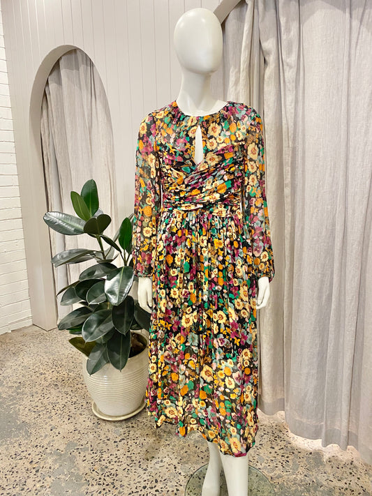 Husk Floral Silk Midi Dress - Size 10