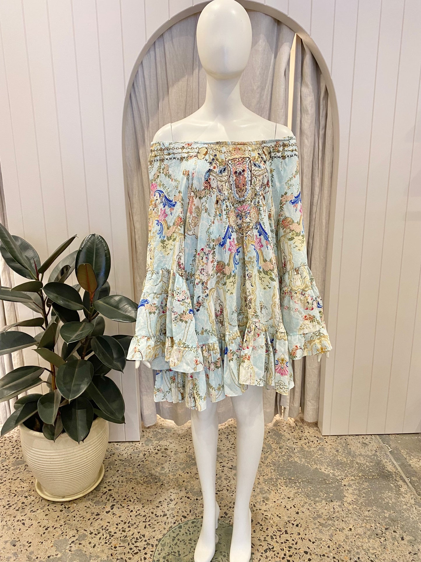 Camilla Versailles Sky A Line Frill Hem Dress - Size 10